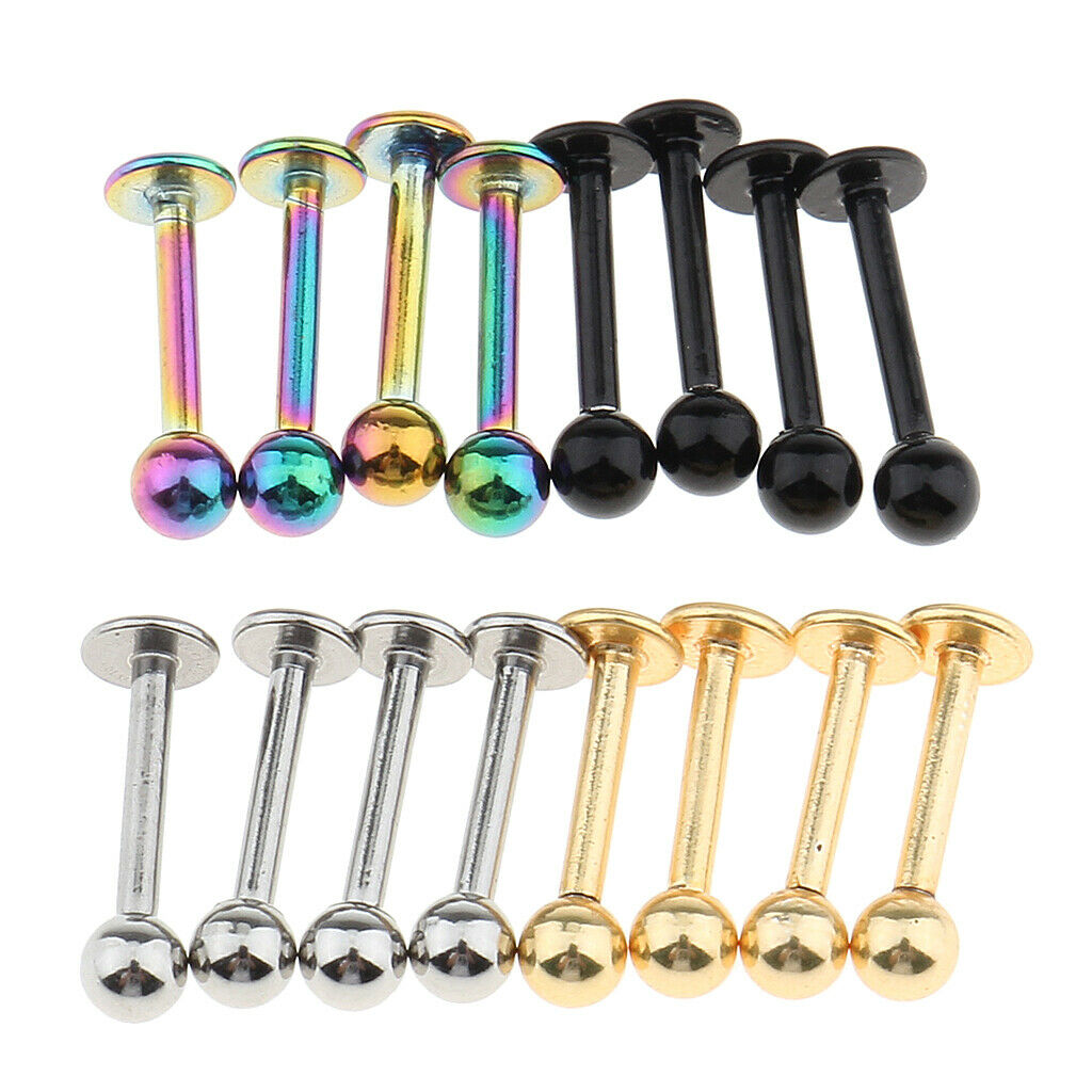 16Pcs Labret Bar Tragus Lip  Nose Stud Stainless Steel Body Jewellery