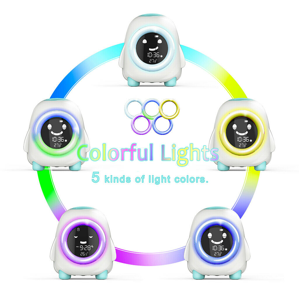Modern Bedside Digital Kids Alarm Clock Sleep Trainer Night Light 12/24Hr