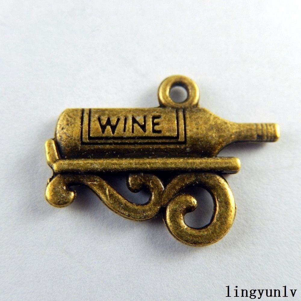 20 pcs Antiqued Bronze Wine Bottle Pendant Charm Alloy Jewelry Crafts 22*16*2mm