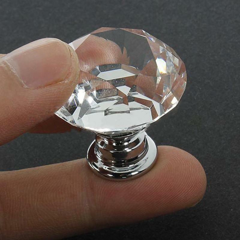 Crystal Glass Diamond Shape Door Knobs Cupboard Drawer Cabinet Kitchen Handles