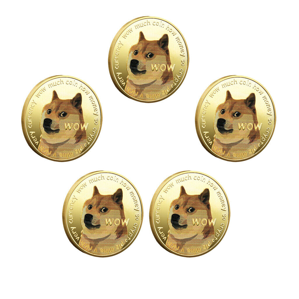 5pcs Adults Dog Commemorative Coins Dogecoin Souvenir Desktop Ornaments