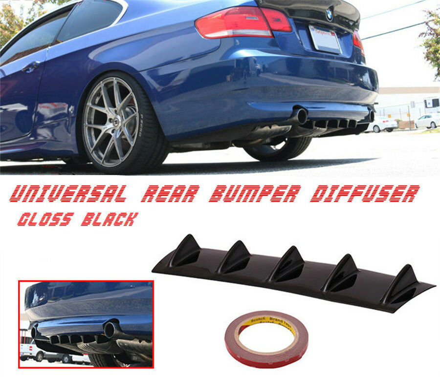 23''x 6'' ABS Gloss Black Car Rear Body Bumper Lip Diffuser 5 Shark Fins Spoiler