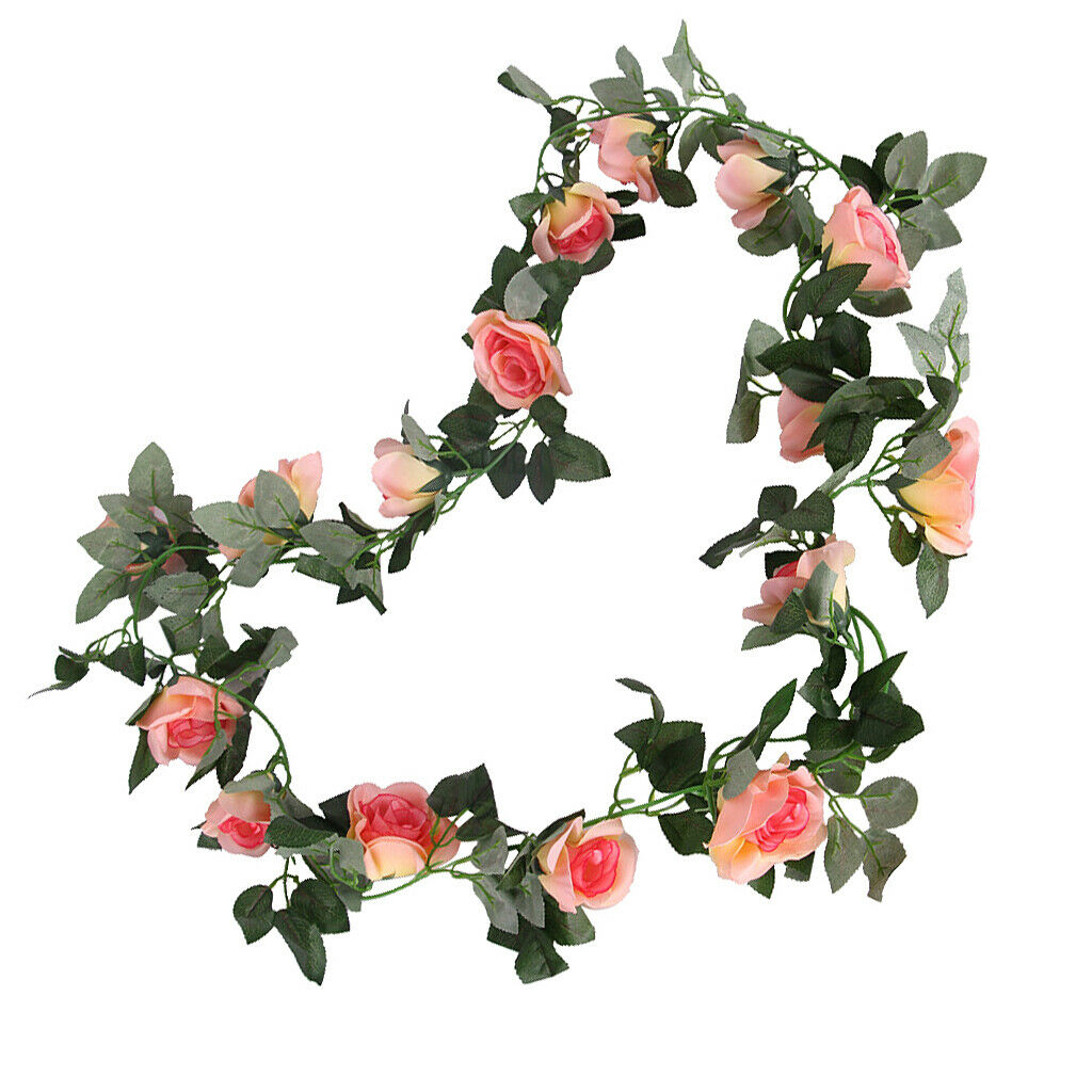 2x Artificial Silk Rose Flower Ivy Vine Wedding Party Home Decor Champagne