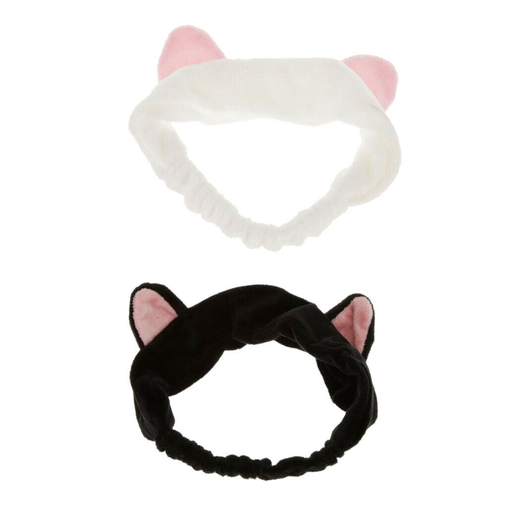 Pack of 2 Cute Cat Ear Hair Band for Women Wash Face Makeup Running Headbands