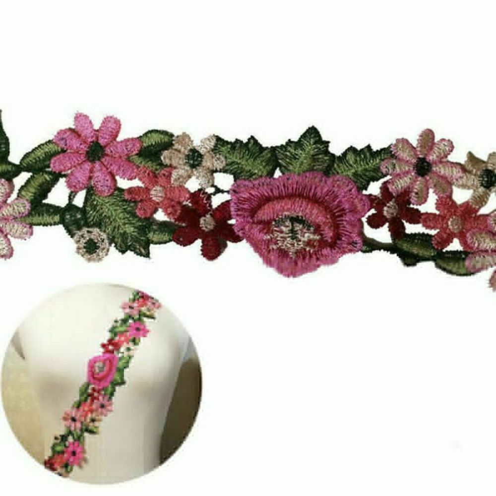 1 Yard Flower Leaves DIY Lace Trim Ribbon Applique Embroidered Sewing Craft Xmas