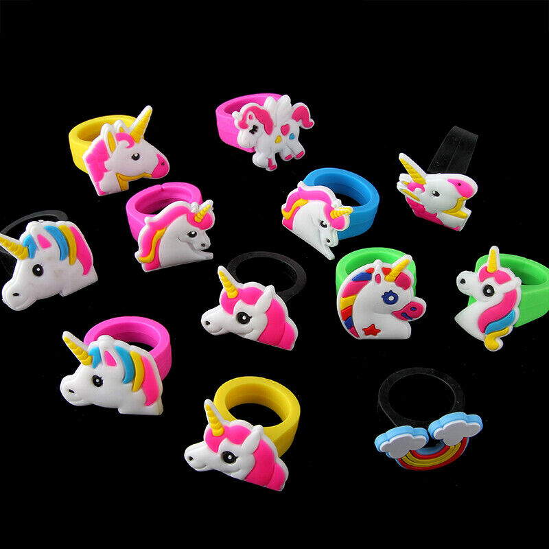 10Pieces Cute Cartoon Kids Unicorn Silicone Rubber Rings Toys Birthday Gift