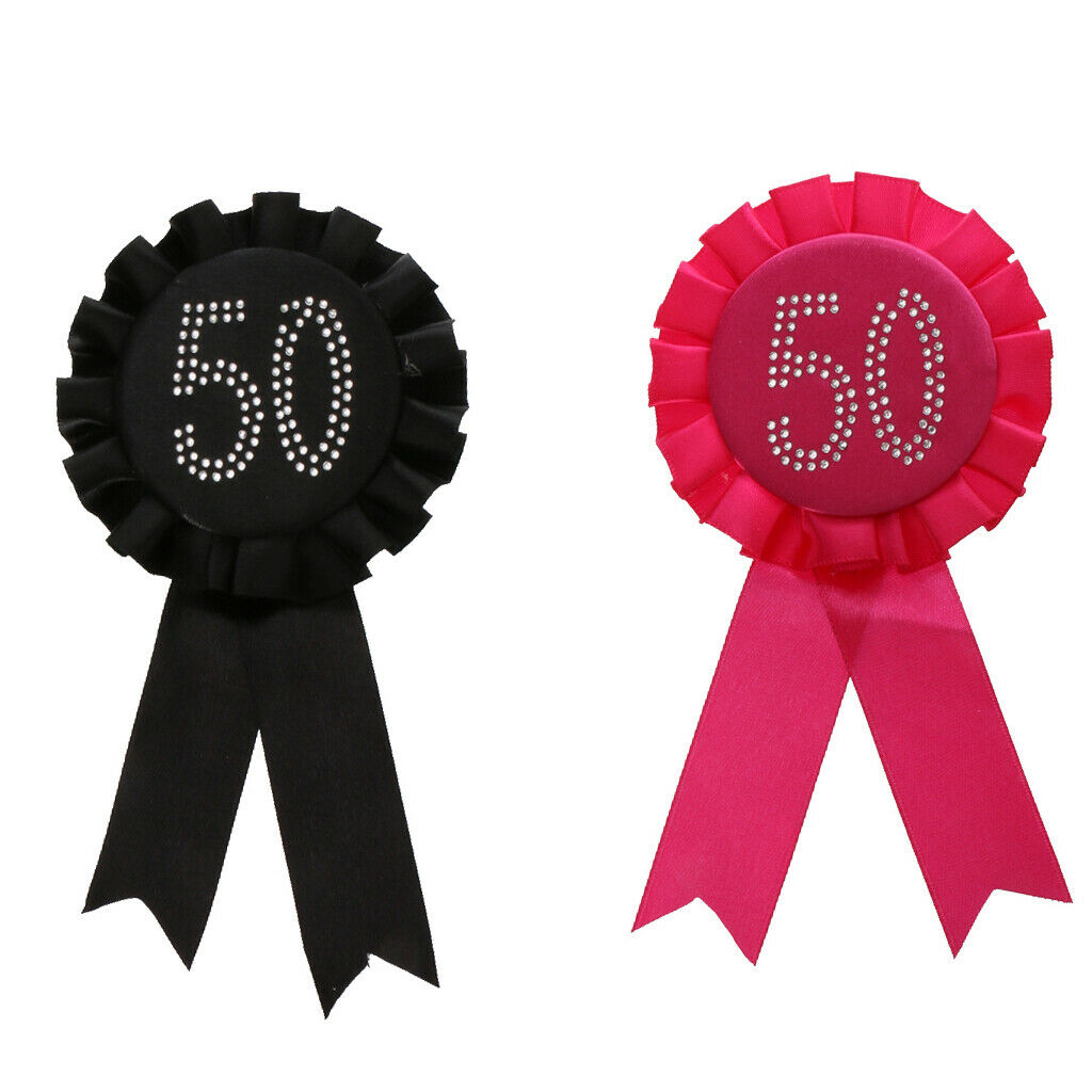 2Pcs Novelty Diamante Rhinestone Rose 50th Birthday Rosette Satin Ribbon