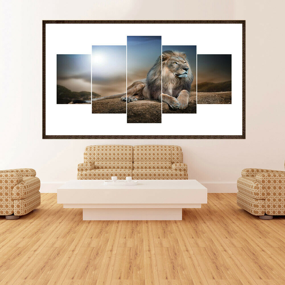 Lion 5D DIY Full Drill Diamond Painting 5-pictures Combination Crafts Kits Decor