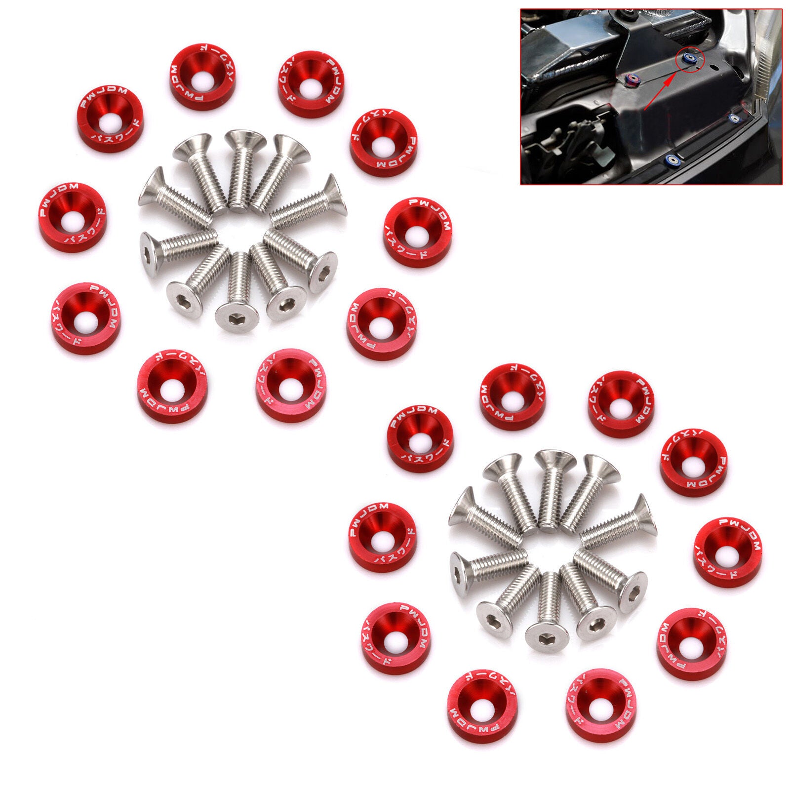 20pcs Red Billet Aluminum Fender/Bumper Washer/Bolt Engine Bay Dress Up Kit USA