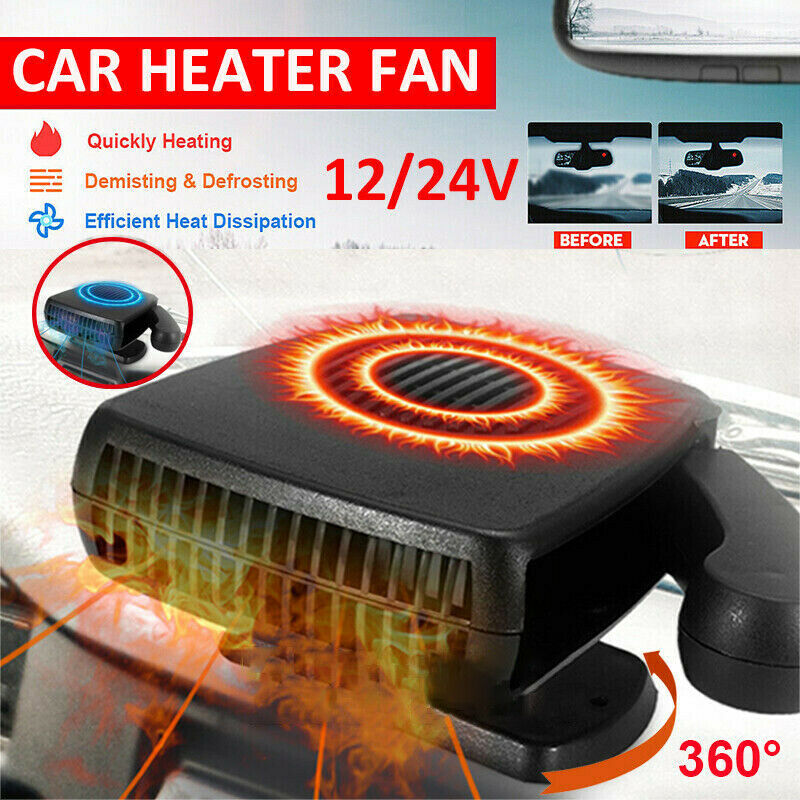 Plug In 360Â° Portable Ceramic Car Heater 12V/24V DC Vehicle Heating Cooling Fan