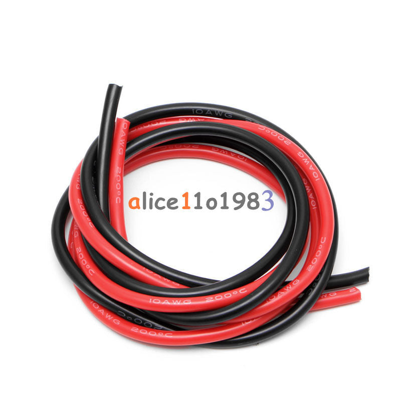10 AWG Gauge Wire Flexible Copper Stranded Cables For RC Black Red