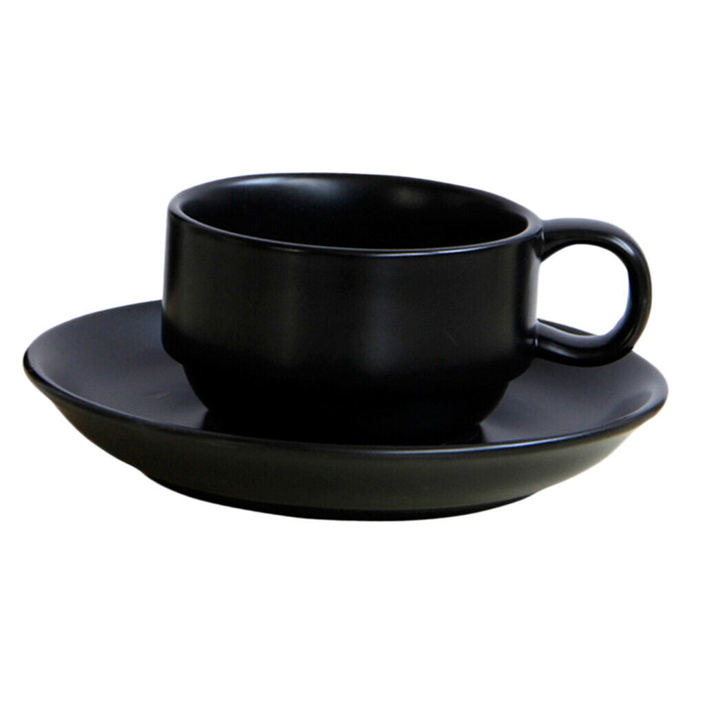 1Pc Ceramic Matte Black Coffee Mug with Saucer Set Modern Style Espresso Cup