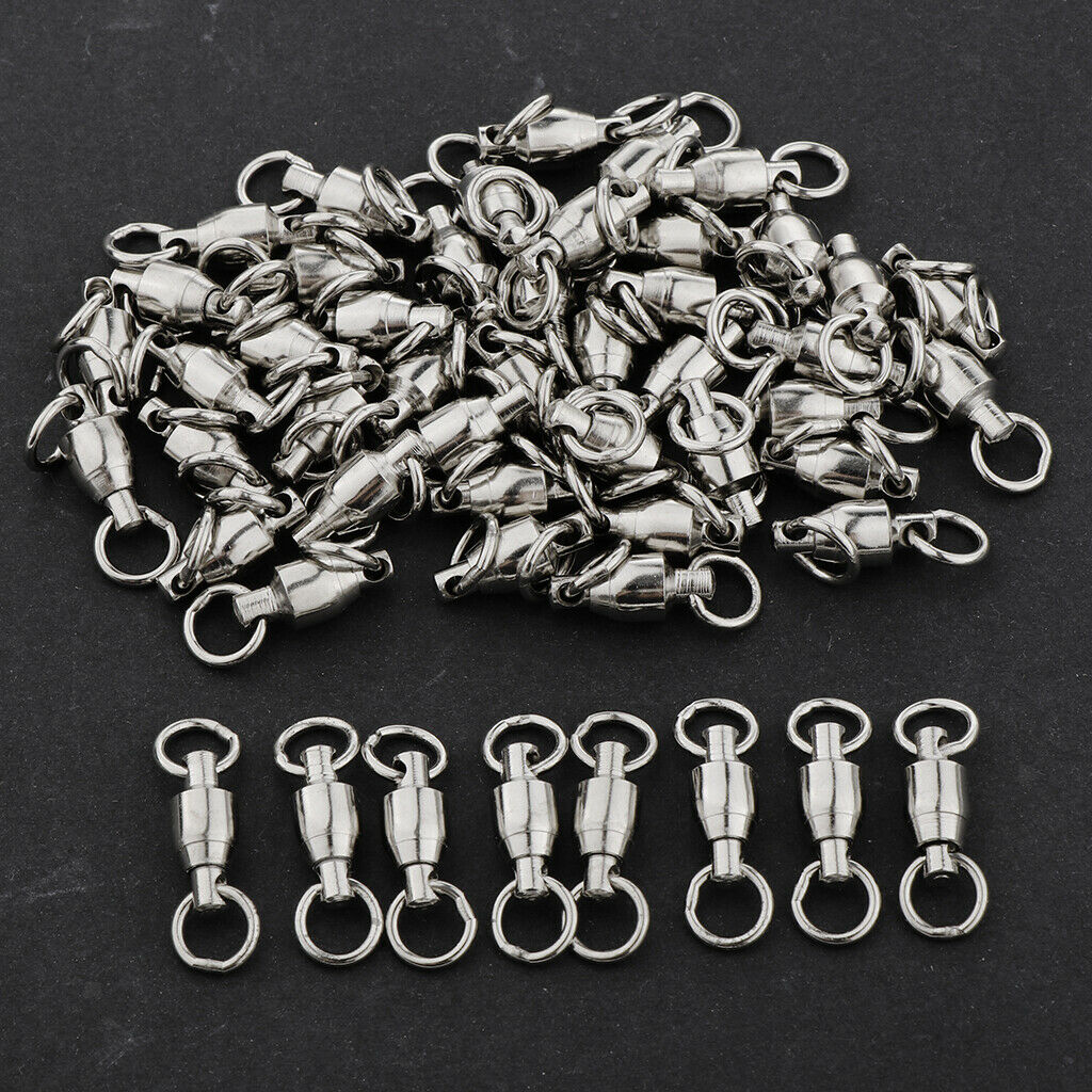 50Pcs Ball Bearing Swivels Fishing Snaps Hook Solid Ring Swivels 3