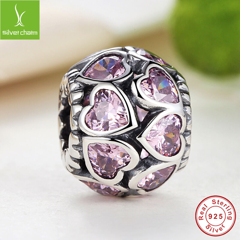 Authentic 925 Sterling Pink Love Heart Charm Fit Women Orginal European Jewelry