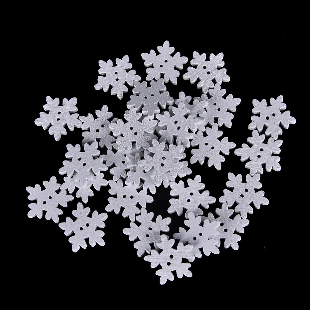 100Pcs White Snowflake DIY Wooden Buttons for XMAS Decor Scrapbooking Craf.l8