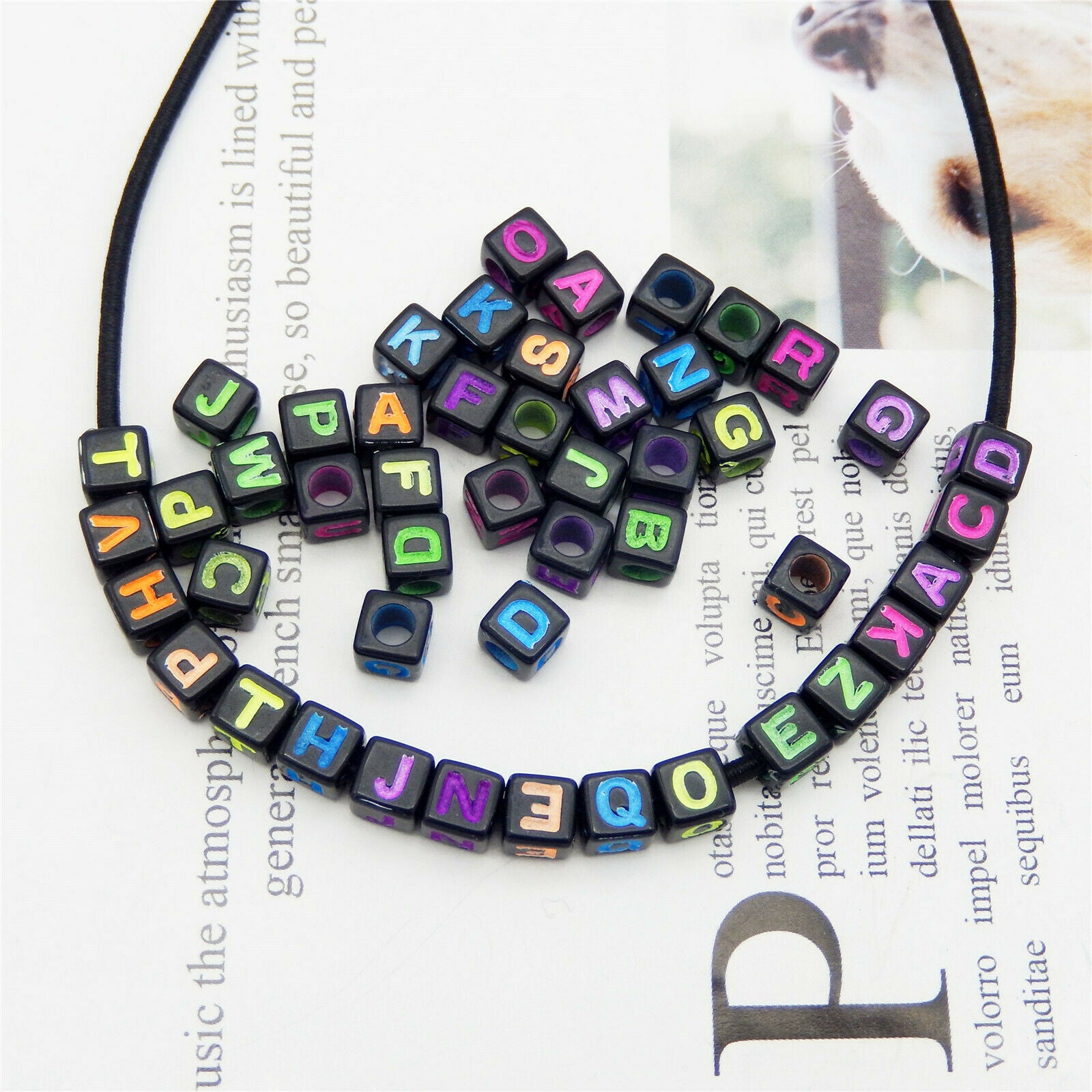 200PCS 6mm Assorted Acrylic 26 Alphabet Letter Cube Beads Jewelry DIY Findings