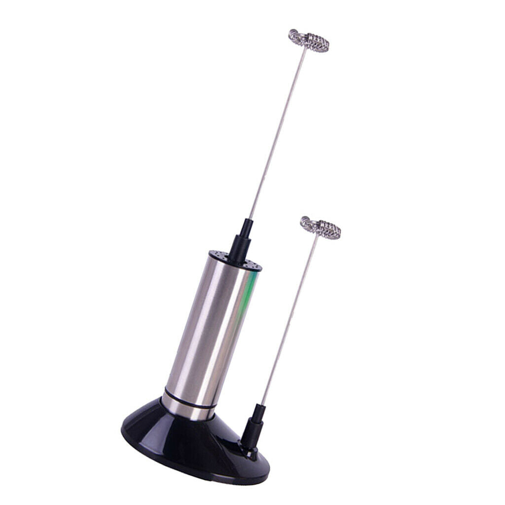 Two Spring Whisk Electric Milk Frother Mixer Hand Milk Foamer with Stand