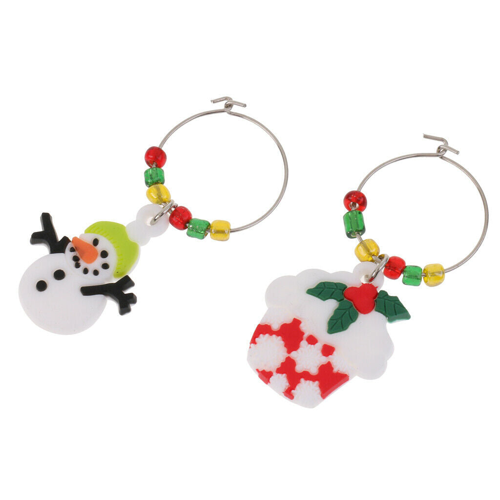 6pcs/Set Christmas Glass Beach Themed Wine Glass Charms,Wine Tasting Party