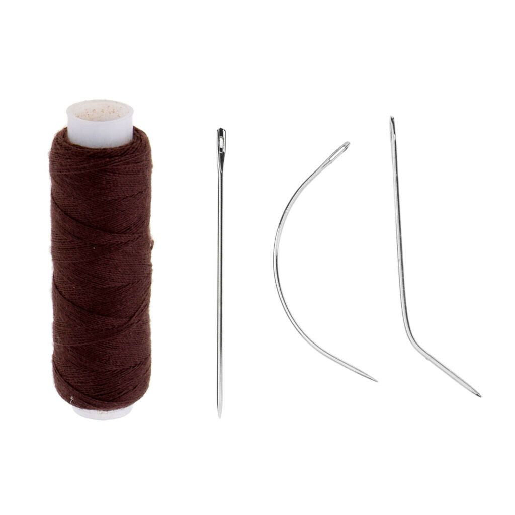 2x Weaving Sewing Thread & 6pcs Needles for Making Wig Hair Weft Upholstery
