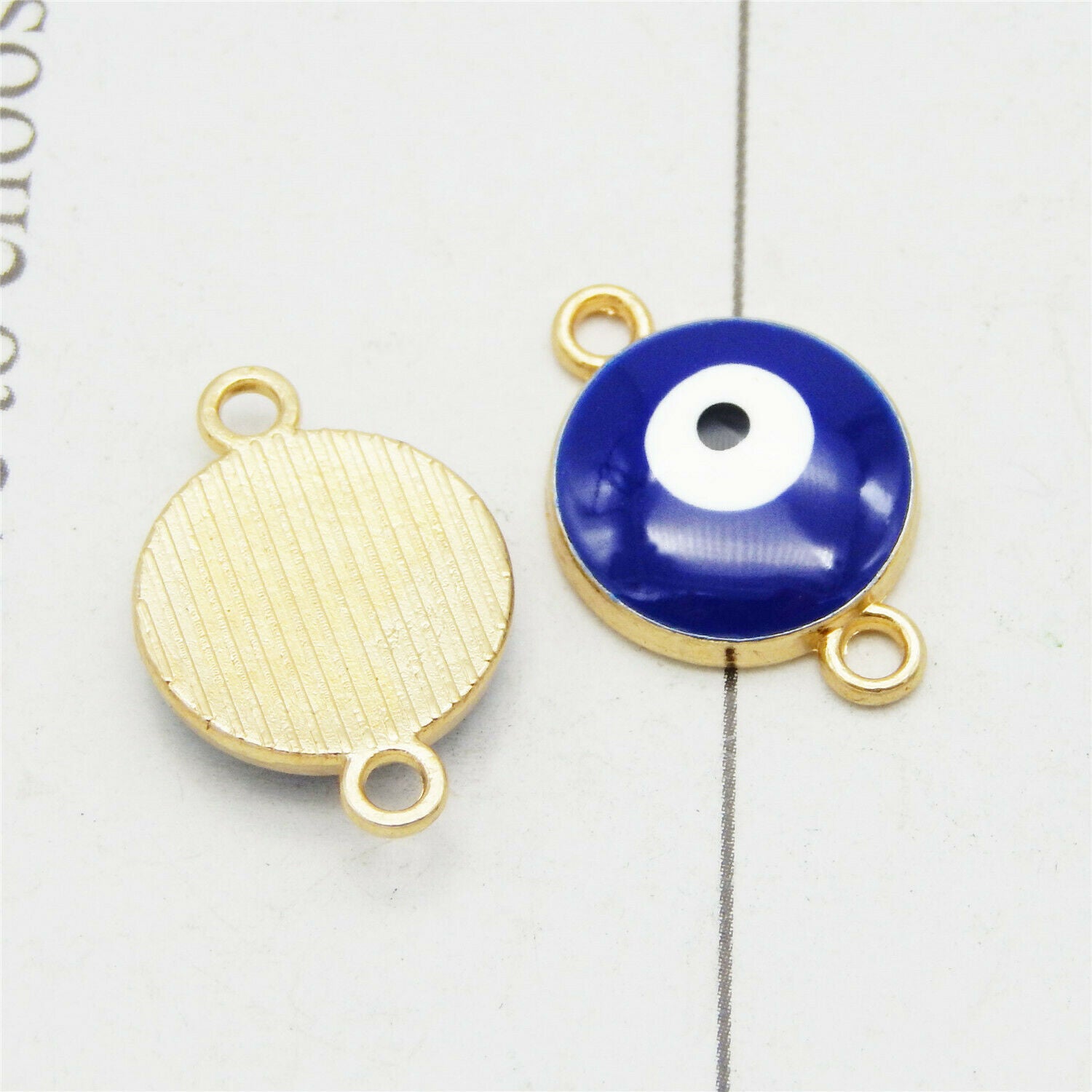 12 PCS Blue Alloy Round Turkish Evil Eye Enamel Charm Connector Pendant 18*12mm