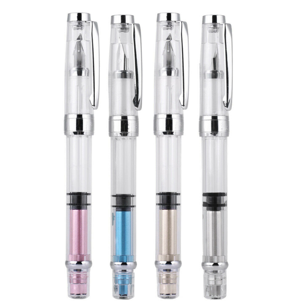 4Pcs F Point  Vacuum Pump Transparent Clear Fountain Pen Fine Nib Craft DIY Gift