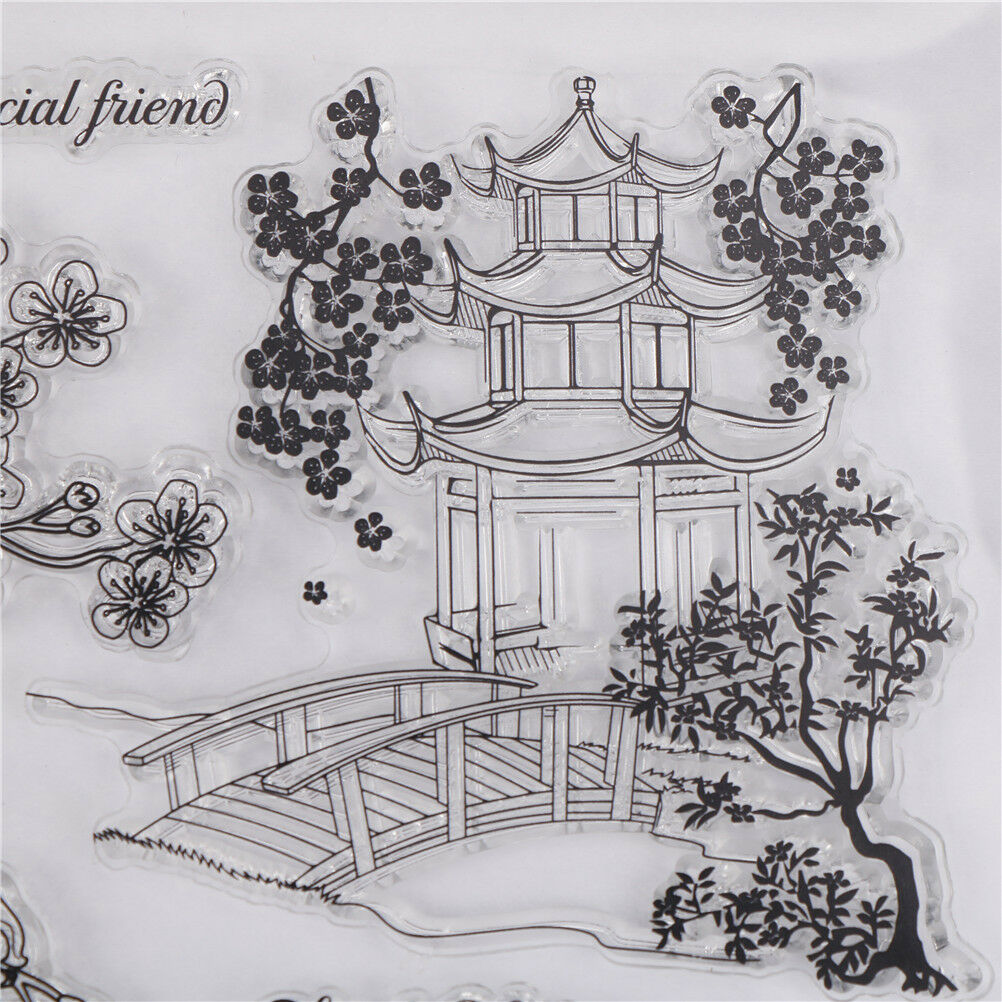 Transparent Clear Stamps Pavilion and tree for DIY Scrapbooking Card Maki.l8