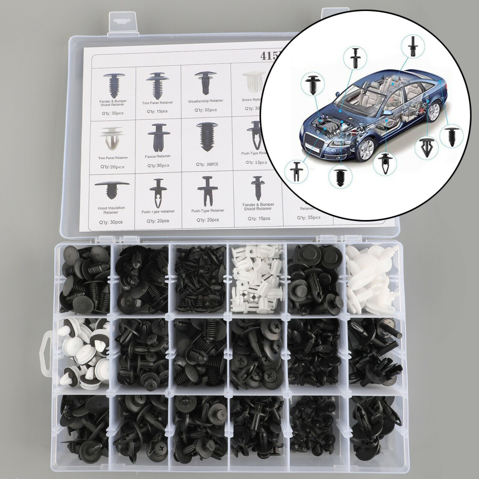 446PCS Fender Door Hood Bumper Trim Clips Body Retainer Assortment&Removal Tool