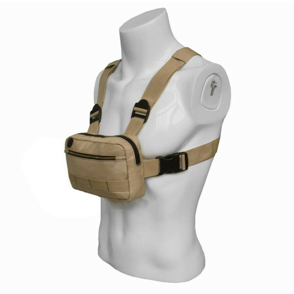 Molle Pouch Radio Rig Chest Harness Bag Multi-Purpose Running &Metal Zippers