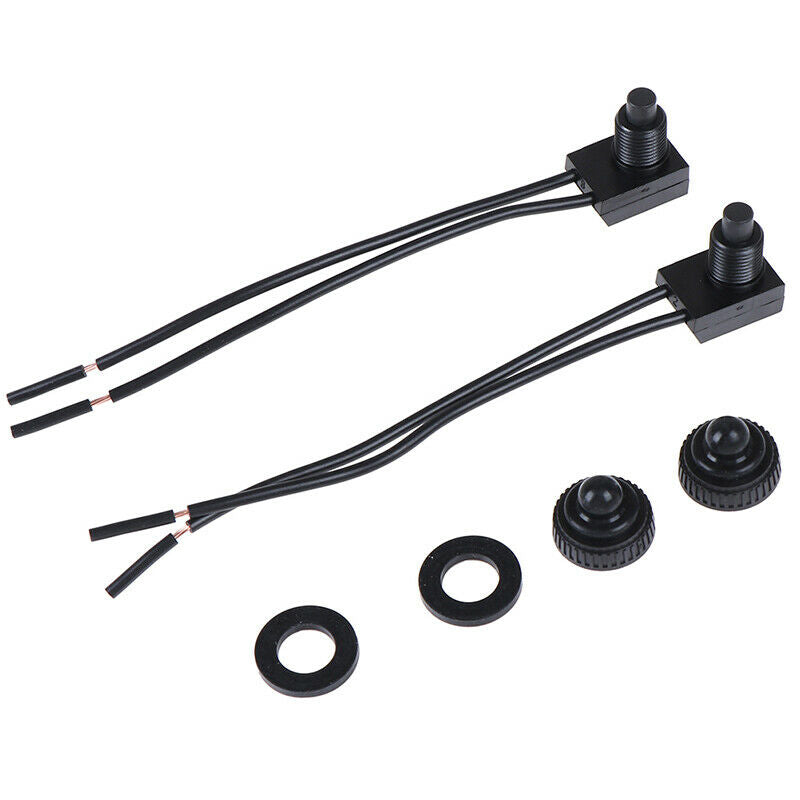 2PCS 12V Waterproof Push Button On-Off Switch With 4" Lead Wire Black MEA.l8