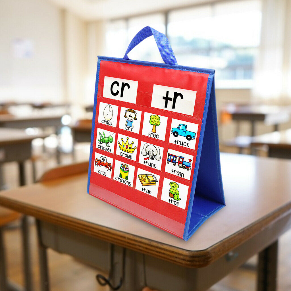 Self-standing desktop pocket chart, double-sided tabletop pocket chart
