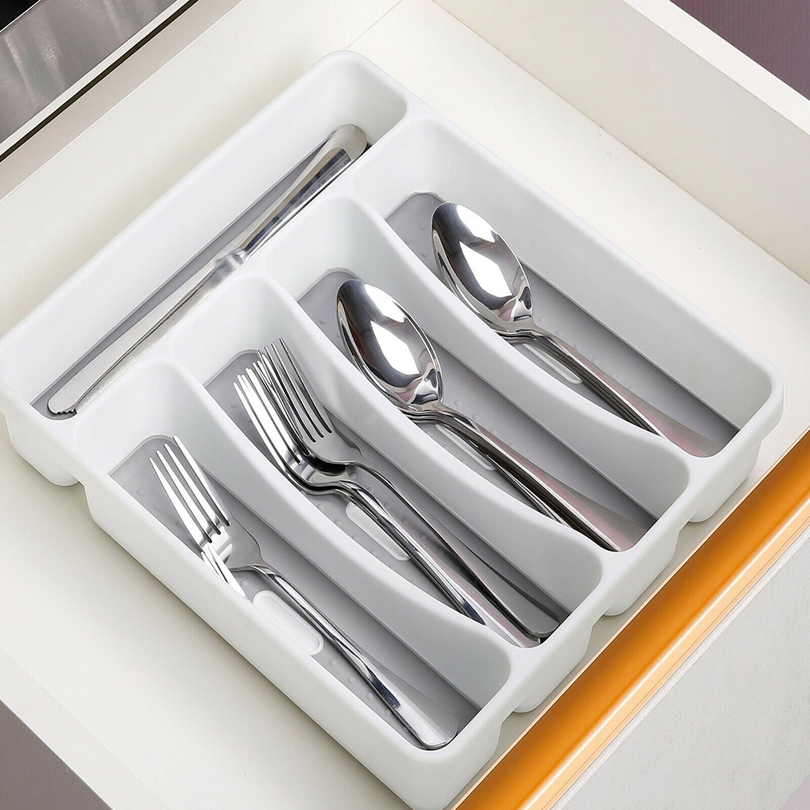 Pastic Cutlery Tray Cultery Holder Rack 5 Grids Kitchen Drawer Organizer