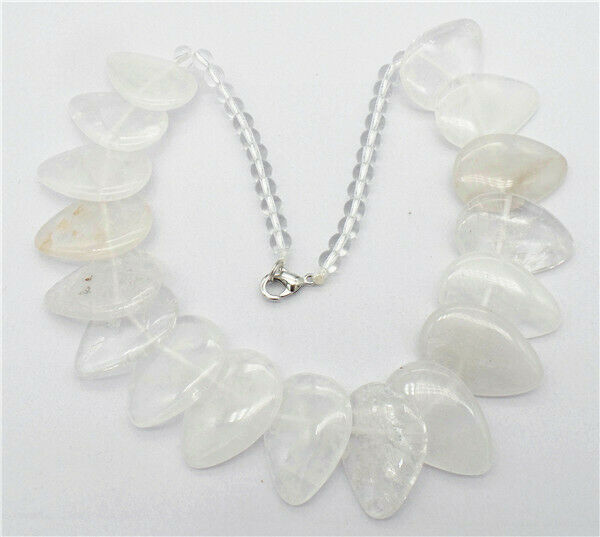 1 Strand Natural White Crystal Overlapping Flat Teardrop Beads Necklace HH7363