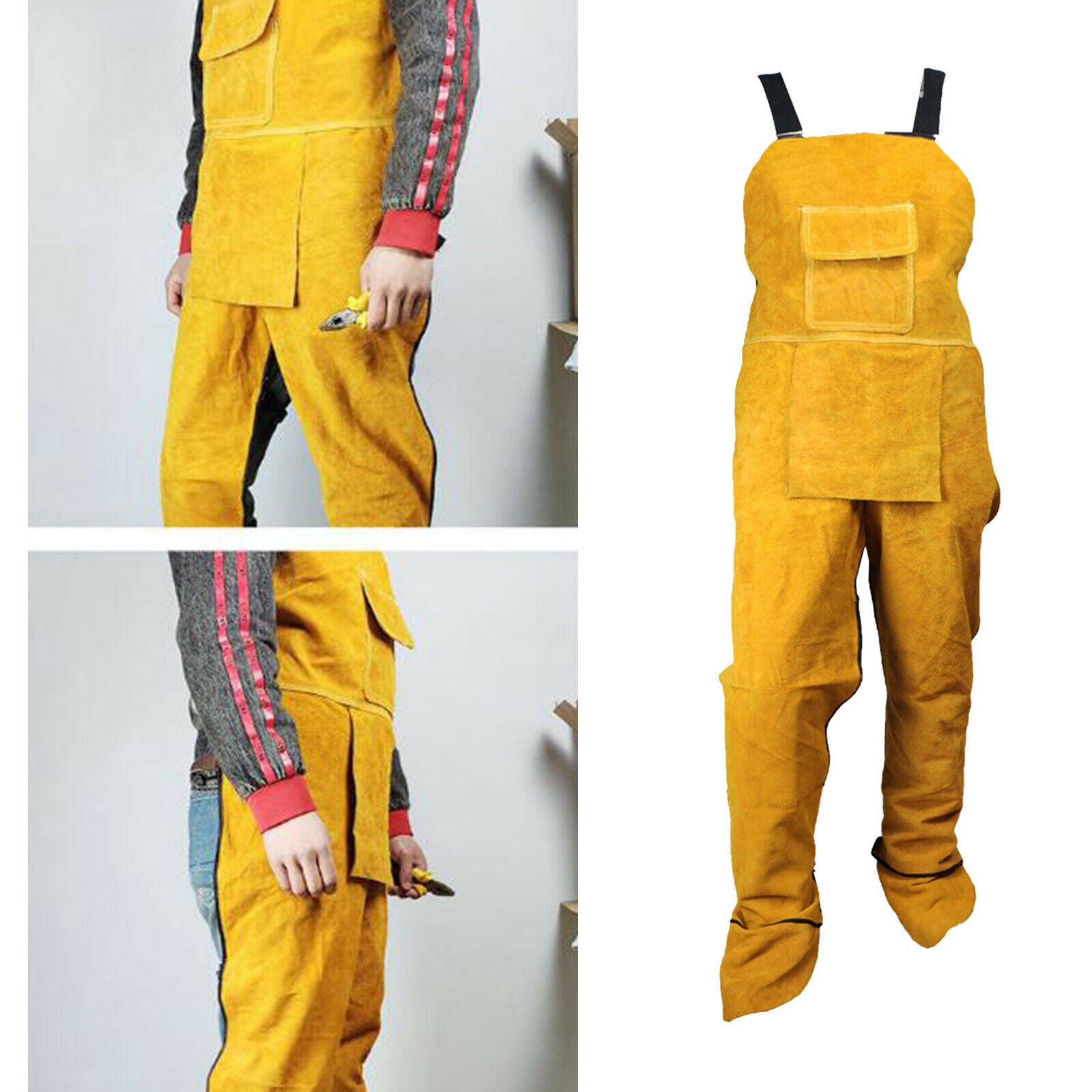 Welding Clothing Cowhide Welding Apron Split Leg for 170-180cm Men Yellow