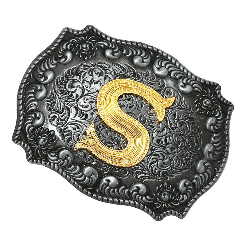 Western Cowboy Golden Initial Letter A-Z Metal Belt Buckle Men's Accessory S