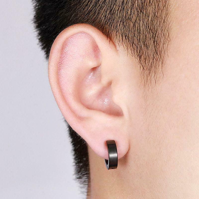 Black Matt Stripe Stainless Steel Hoop Earrings Titanium Steel for Men & Women