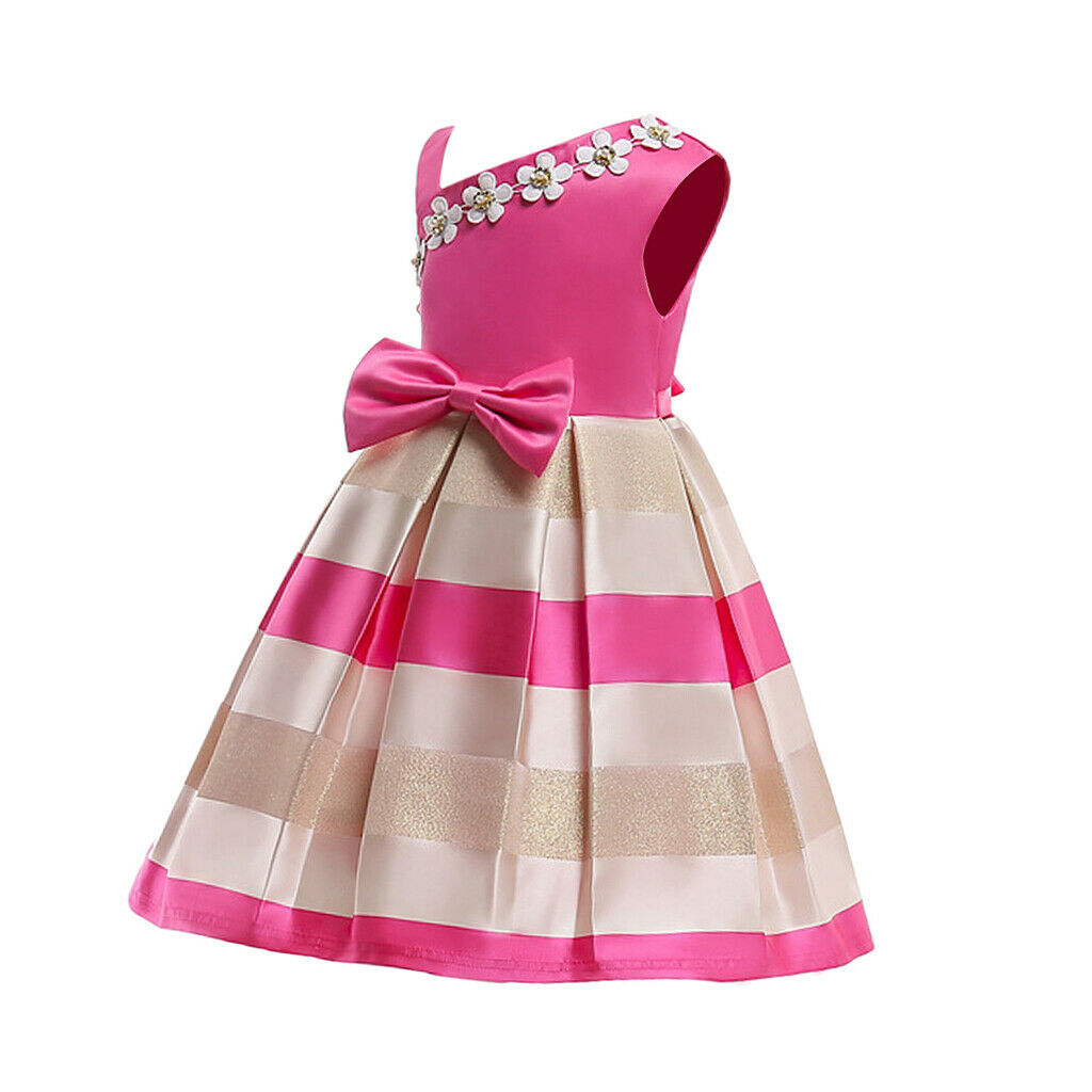 Flower Girls Dress Stripe Bowknot Wedding Bridesmaid Party Pageant 2XL Rose