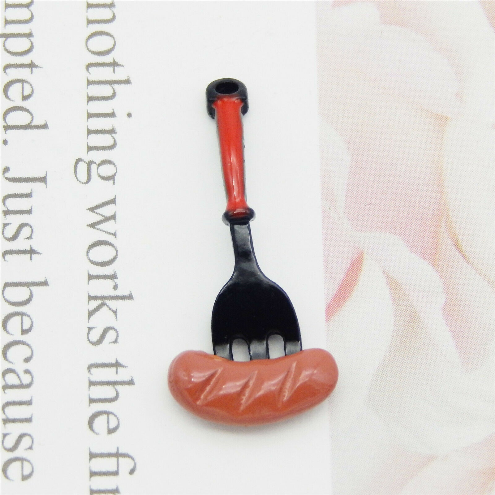 12 pcs Enamel Charm Sausage and Fork Alloy For Crafts Pendant Making 27*12mm