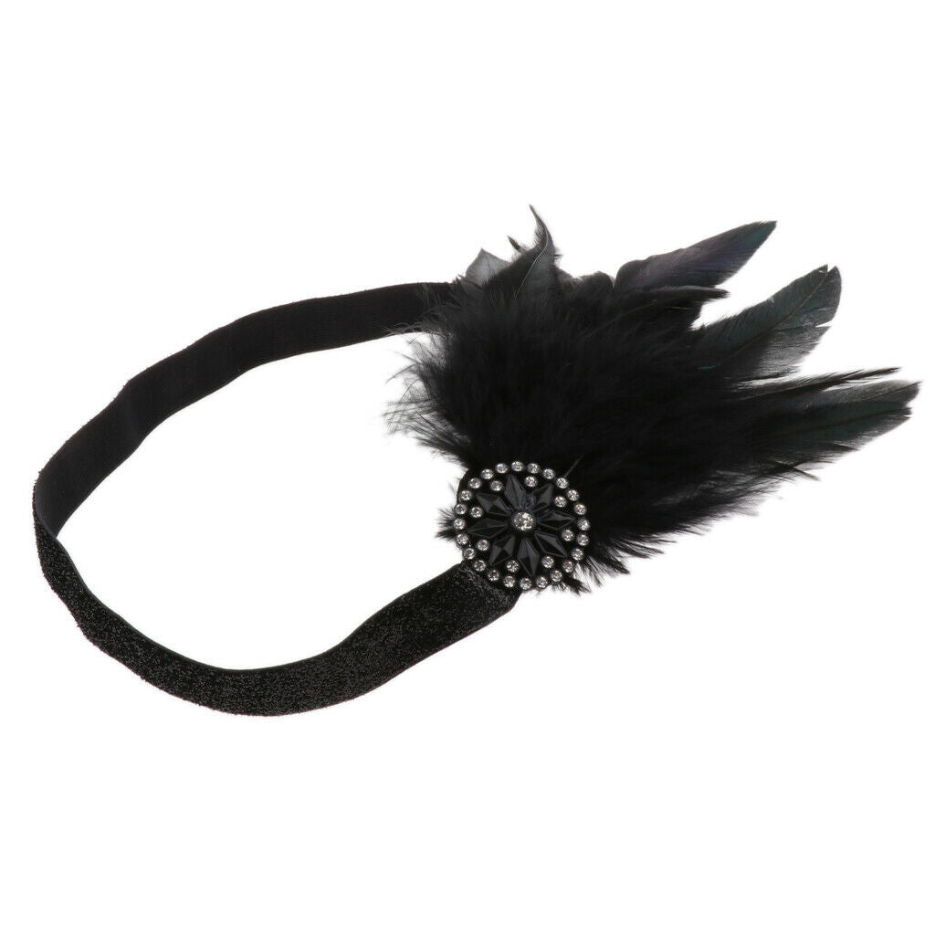 Feather Elastic Headband Flapper Fascinator Beads Hairband Headwrap Wedding 20s