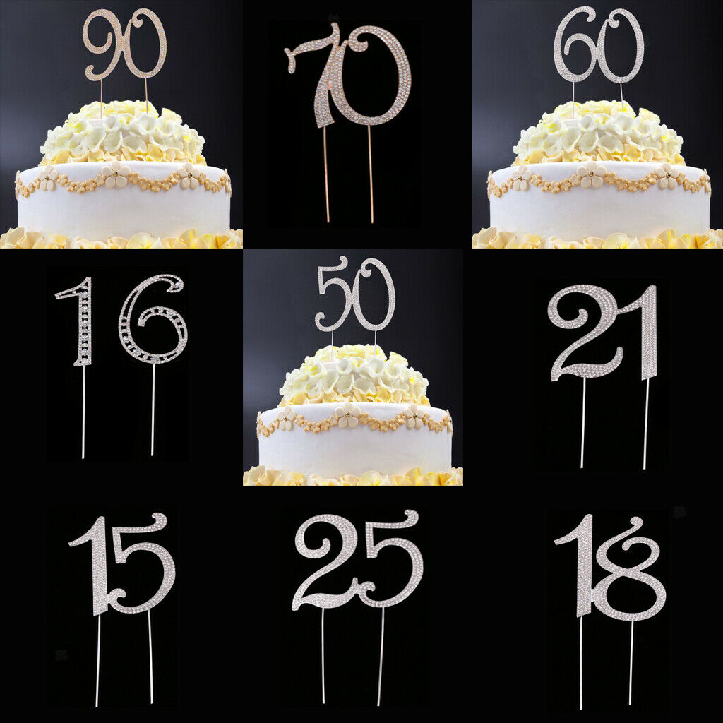 Birthday Number Cake Topper Anniversary Crystal Rhinestones Decorative Cupcake