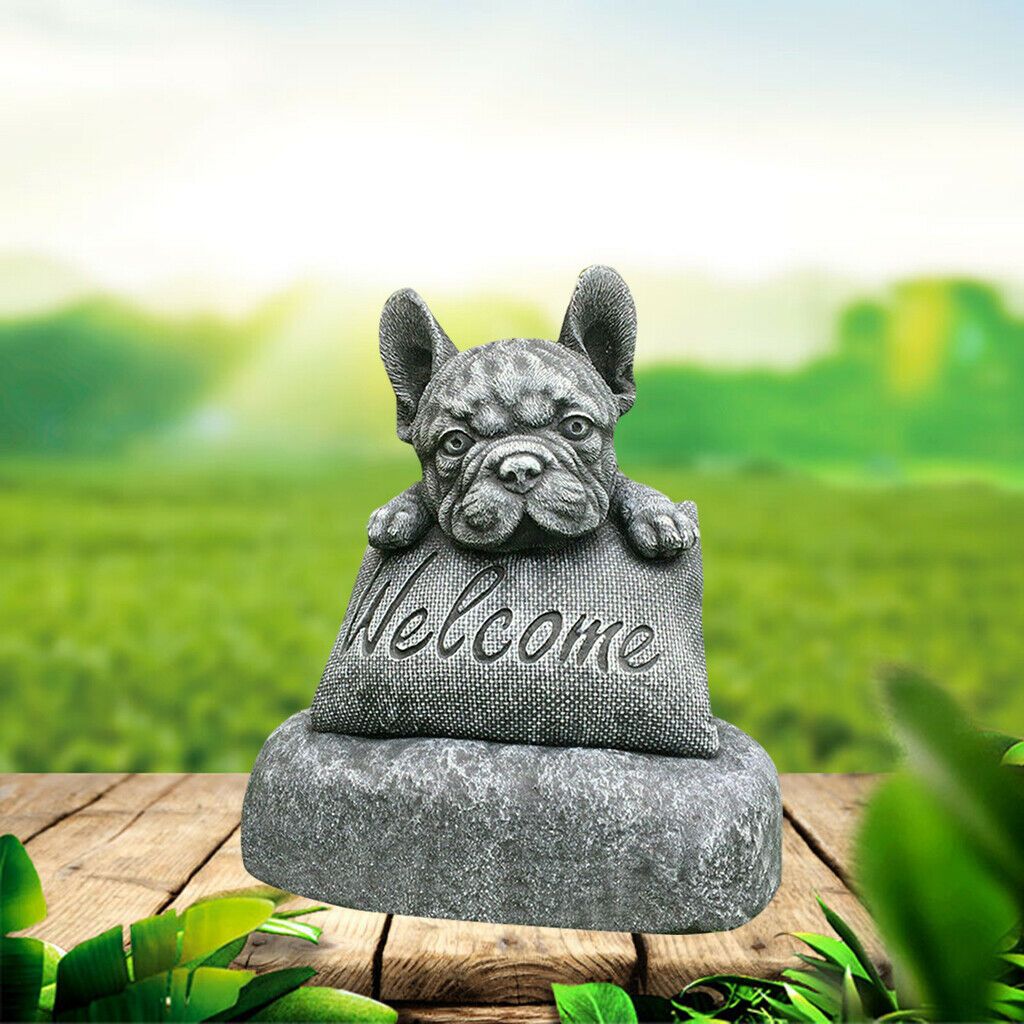 Garden French-Bulldog Statue Welcome Sign Outdoors for Home Backyard Gift
