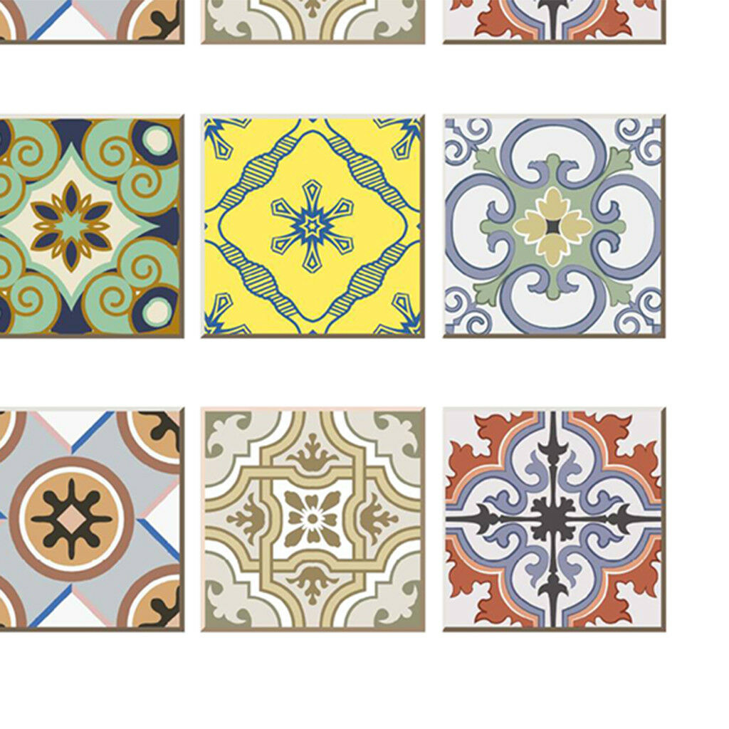 20pcs Bohemia Printing Tile Stickers for Home Kitchen Bath Decor B 10x10cm