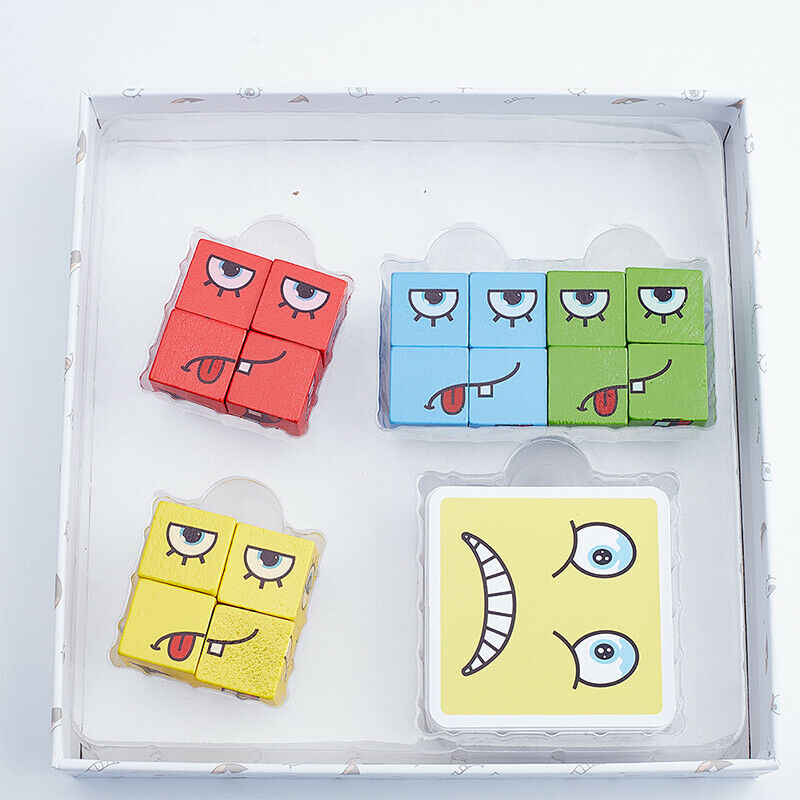Building Block Face Changing Thinking Training Wooden Education Cartoon Toys DF