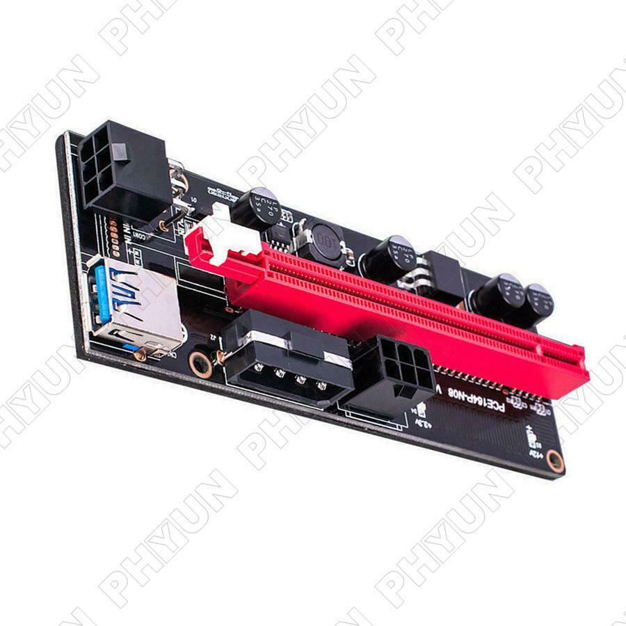 6x USB3.0 Pci-E Riser Ver 009S Express 1X 4X 8X 16X Extender Card 15Pin to 6 Pin