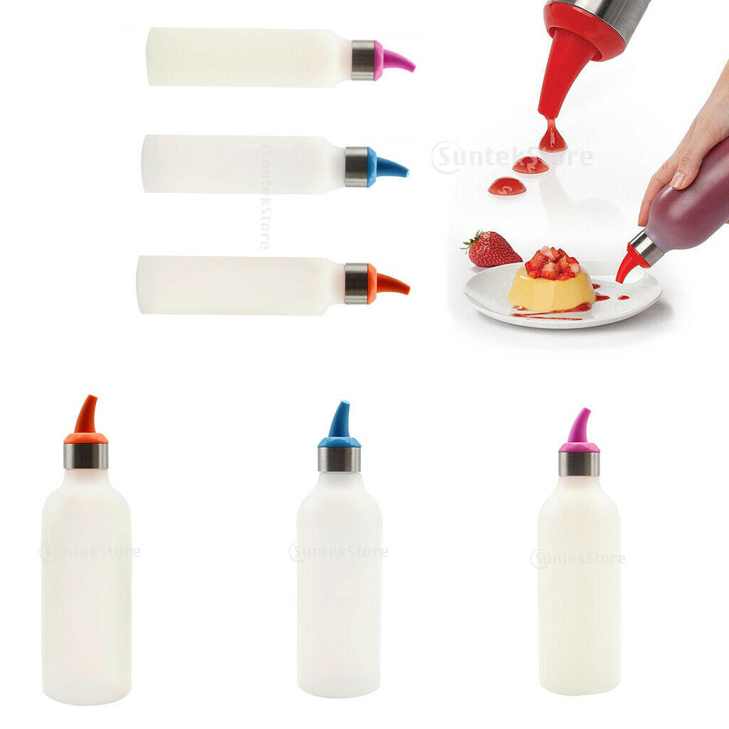 3Pieces Silicone Squeeze Bottle Condiment Container Vinegar Dispenser 450ml