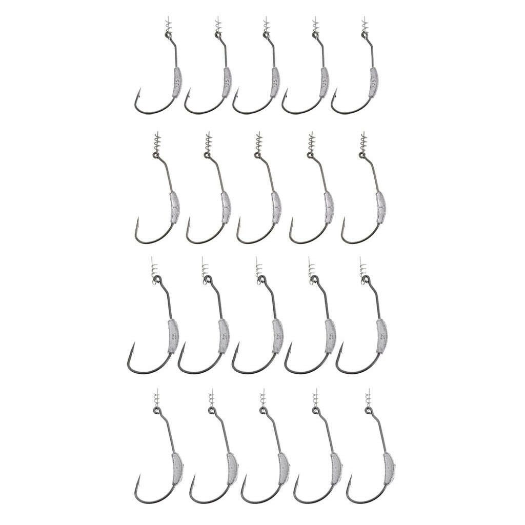 20Pcs/Set Weighted Twist Hooks Gape Fishing Lures Twistlock Hook 2.5-7g