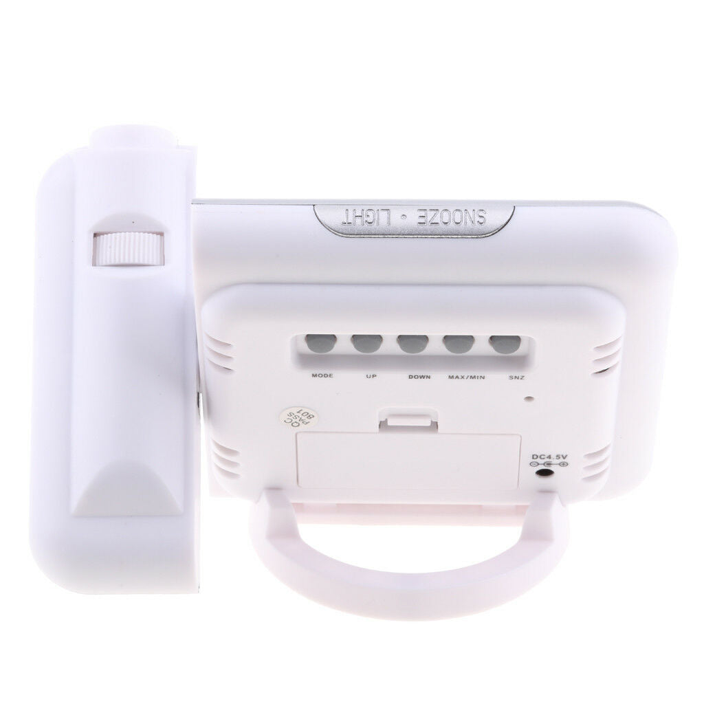 Projection Atomic Clock with Indoor Temperature Calendar Alarm - White