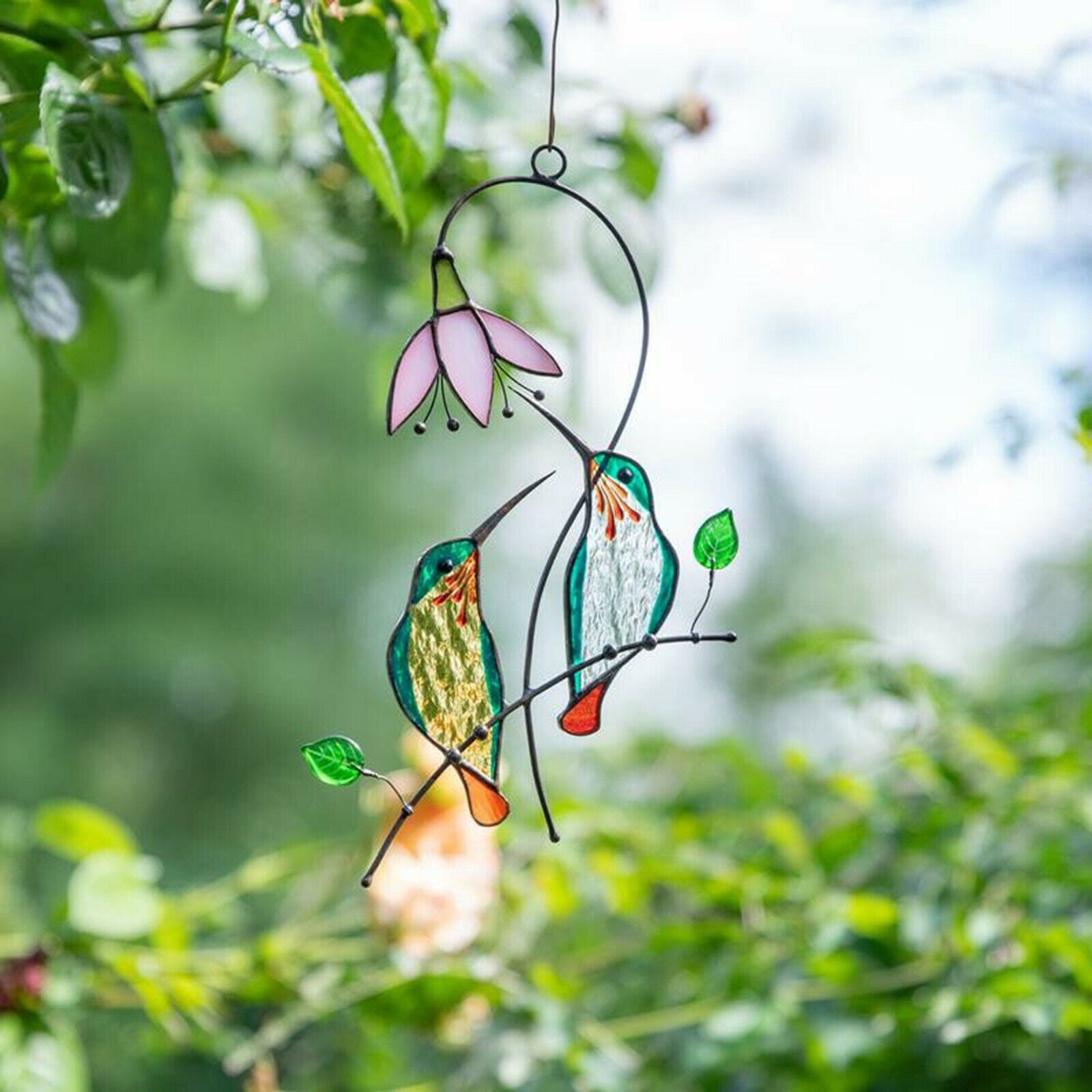Colorful Green Hummingbird Stained Glass Hanging Birds   Decoration