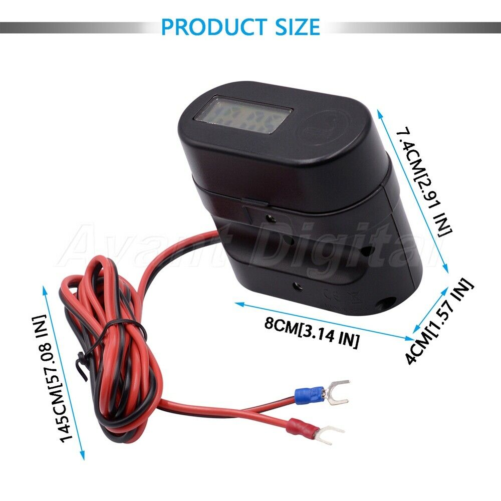 Motorcycle Cigarette Lighter Dual USB Charger Voltmeter Digital Clock Waterproof