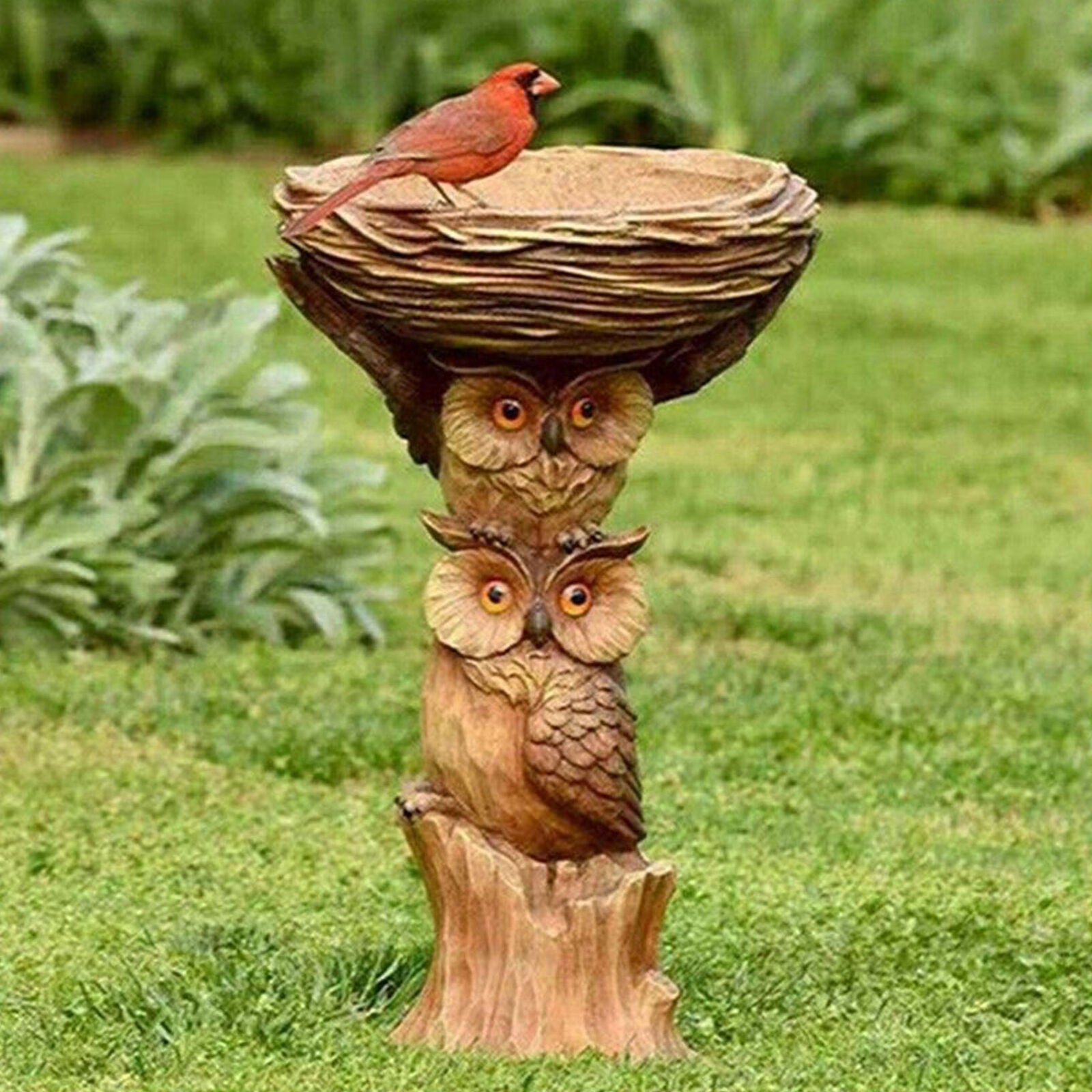Bird Bath& Feeder Pedestal Free Standing Garden Bird Owl Bath Tray Desgn