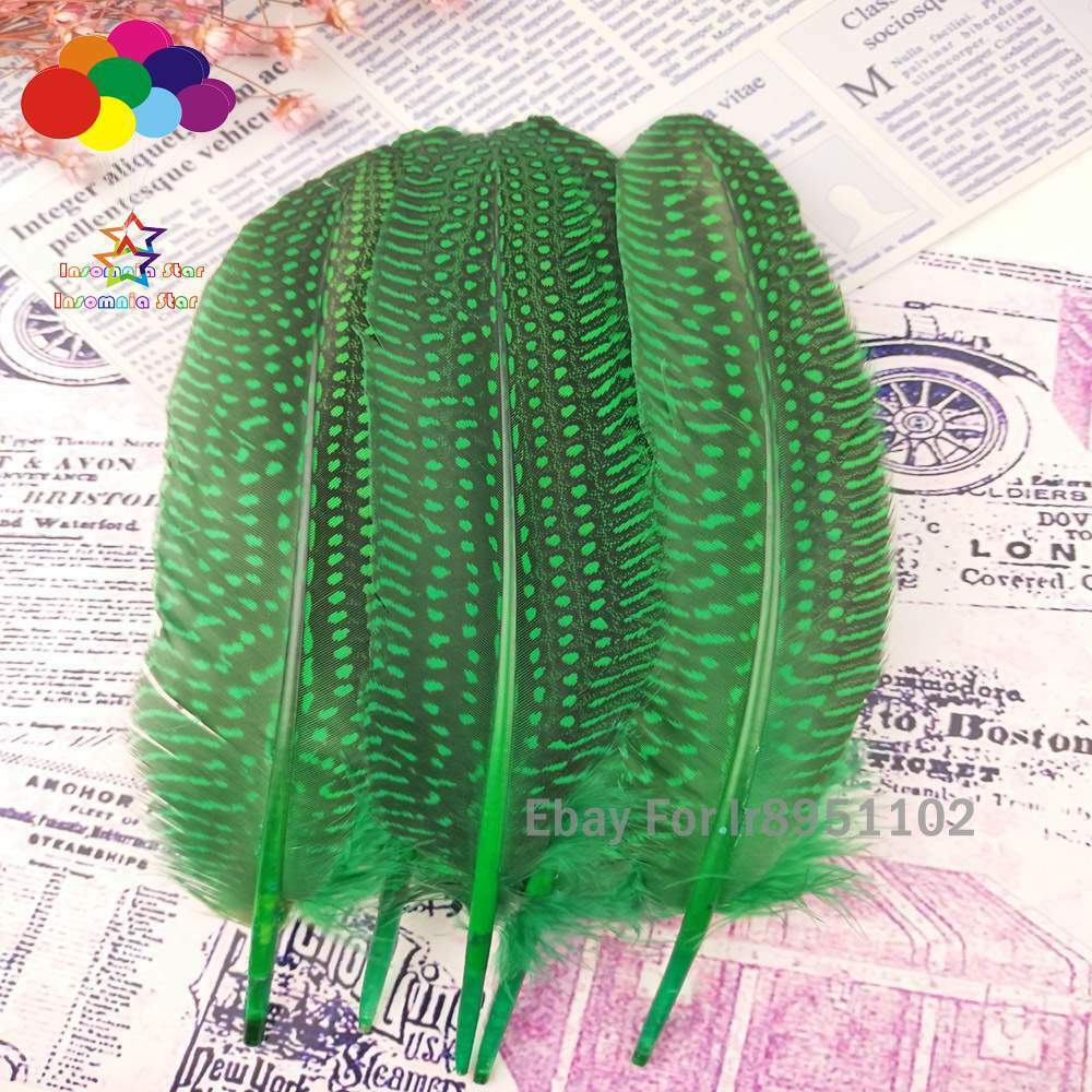 Dyed Grass green 15~20cm Length 100pcs/lot Polka Dot Guinea Fowl Wing Feathers